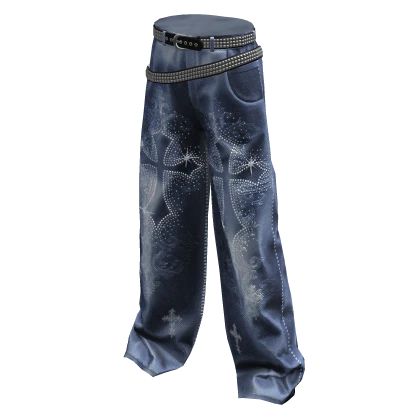 Punk Emo Goth Denim Jeans w/ Studded Belts
