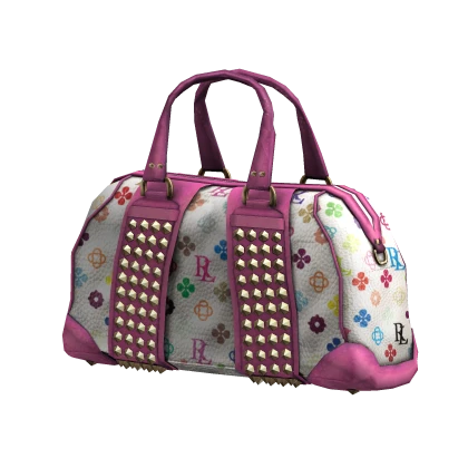 2000s Monogram Studded Designer Bag | White & Pink