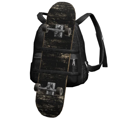 Black Backpack w Destroyed Wooden Skateboard 3.0