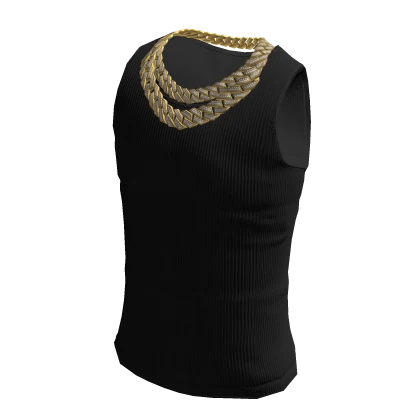Black Tank Top w Double Iced Out Cuban Link