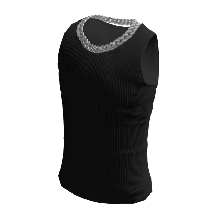 Black Tank Top w Iced Out Cuban Link