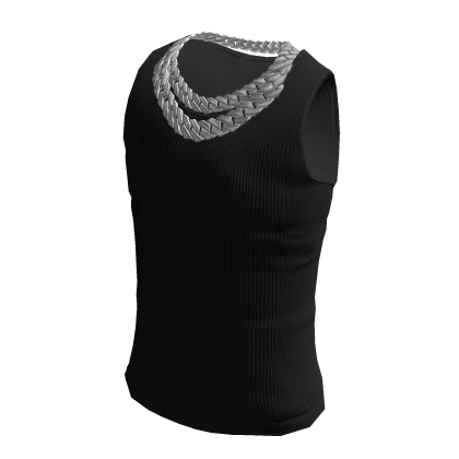 Black Tank Top w Double Iced Out Cuban Link