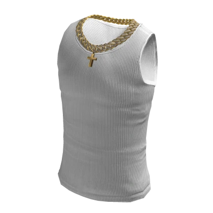 Tank Top w Iced Out Gold Cross Chain