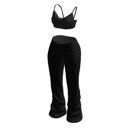Y2K Summer Crop Baggy Sweatpants Outfit Black