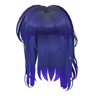 Long Messy Hime Cut Blue Hair - Rika 