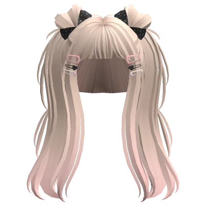 Long Anime Twintails w/ Hairclips & Bows (Beige)