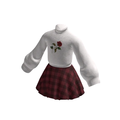 Cute Rose Sweater and Skirt Outfit