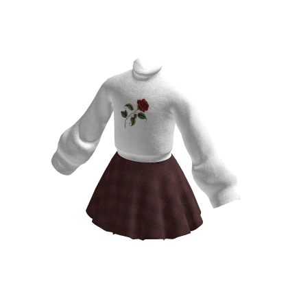 Cute Rose Sweater and Skirt Outfit