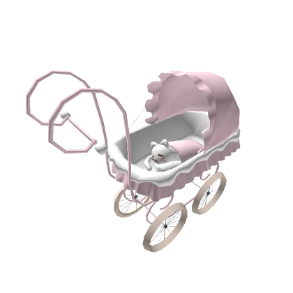 ♡ Cute Pink Pram Stroller Crib Sleeping Cat Baby🐈