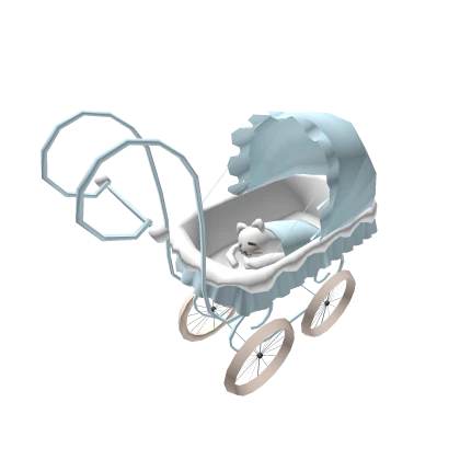 ♡ Cute Blue Pram Stroller Crib Sleeping Cat Baby🐈