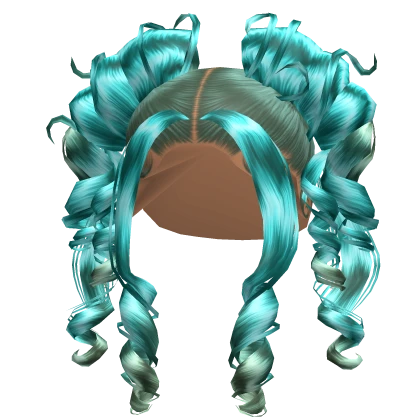 Messy Double Buns With Curly bangs in Aquamarine