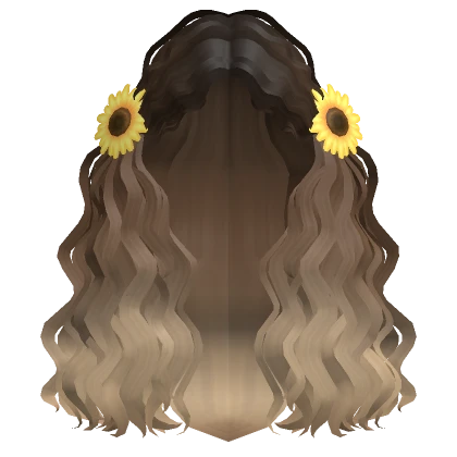 Long Curly Beach Girl Hair w/ Sunflowers (Caramel)