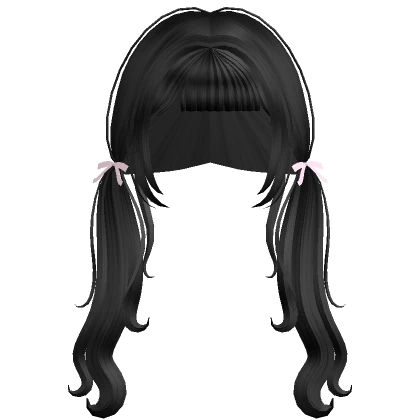 Black Kawaii Pigtails W Soft Pink Bows