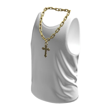 Tank Top White Gold Cross Chain