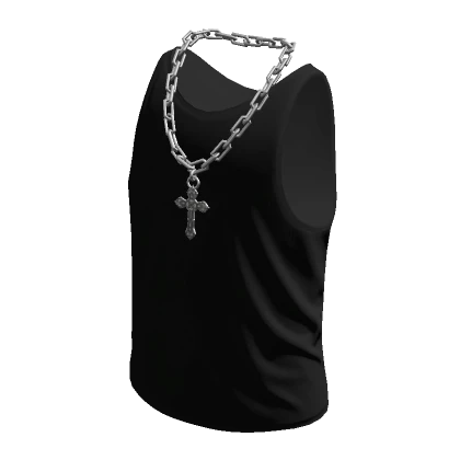 Tank Top Black Silver Cross Chain