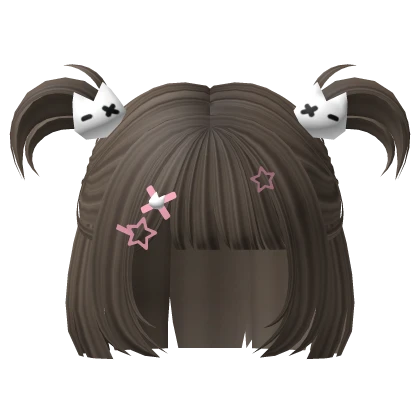 short brown pigtails w/ kawaii hairclips in brown