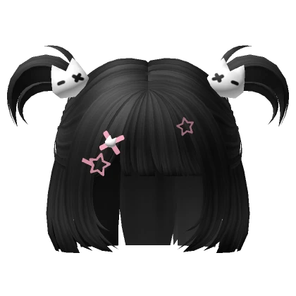 cute short pigtails w/ kawaii hairclips in black