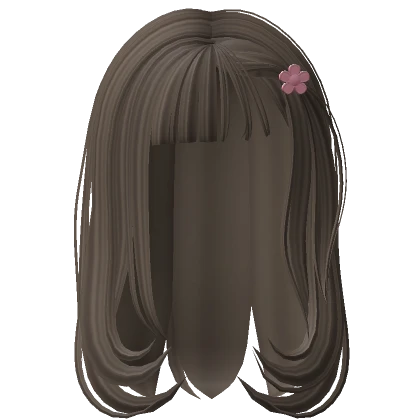 Long Straight Hair with Flower Hairclip (Brown)