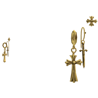 Gold Triple Chrome Cross & Dagger Earrings