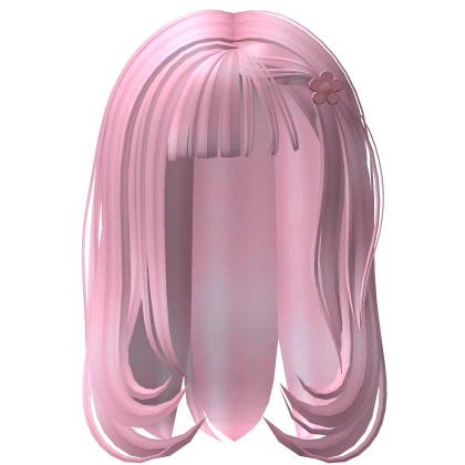 Long Straight Hair with Flower Hairclip (Pink)