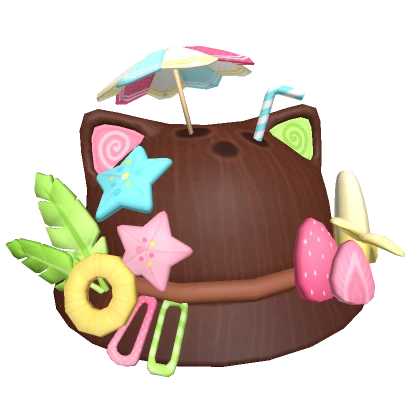 ♡ kawaii tropical summer coconut cat fruit hat v2