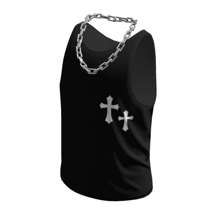 Crosses Tank Top Black Silver Chain