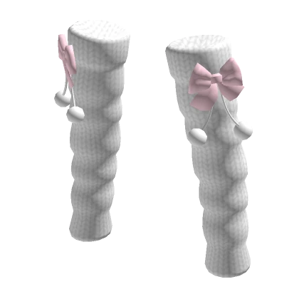 White Kawaii Leg Warmers w Pastel Pink Bow