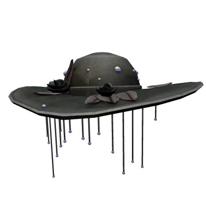 Black Pierced Wide Brim Hat With Rose
