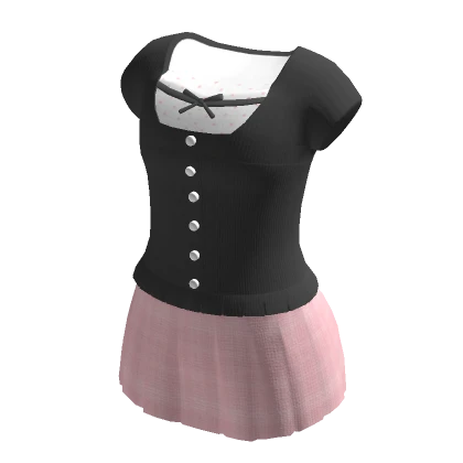 🍀Milkmaid Top w Mini Skirt (Black/Pink)