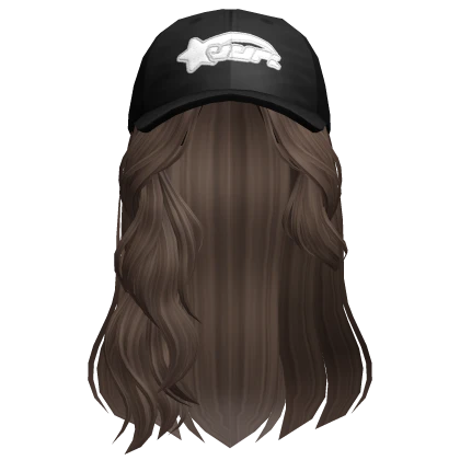 Messy Swept Wavy Hair w/ Black Cap (Brown)