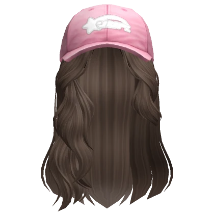 Messy Swept Wavy Hair w/ Pink Cap (Brown)