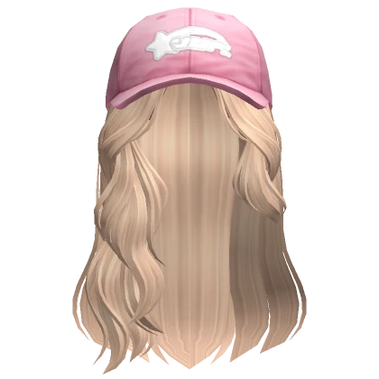 Messy Swept Wavy Hair w/ Pink Cap (Blonde)