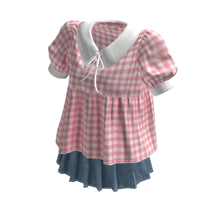 Cute Checkered Collar Dress Pink