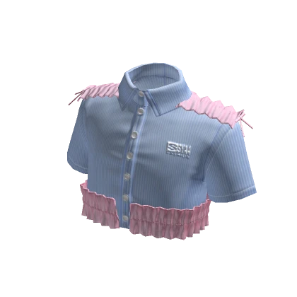 ☆ blue button-up striped shirt with pink lace