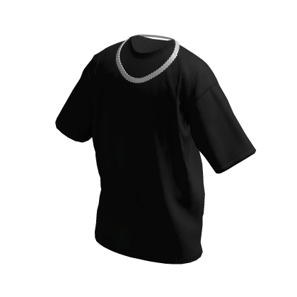 Black T-Shirt w/ Silver Iced Out Cuban Chain