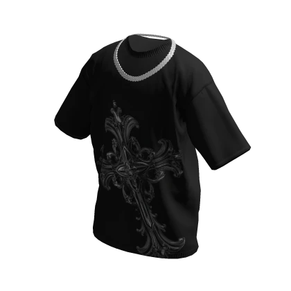 Cross T-Shirt w/ Silver Iced Out Cuban Chain
