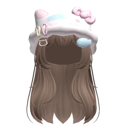 ♡ pastel brown layered hair fluffy kitty beanie