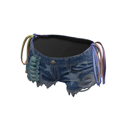 BB Y2K Summer Ripped Blue Shorts & Rainbow Bikini