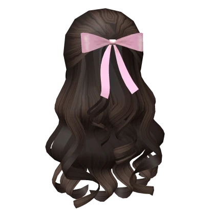 Trendy Summer Wavy Brown Hairstyle with Pink Bow