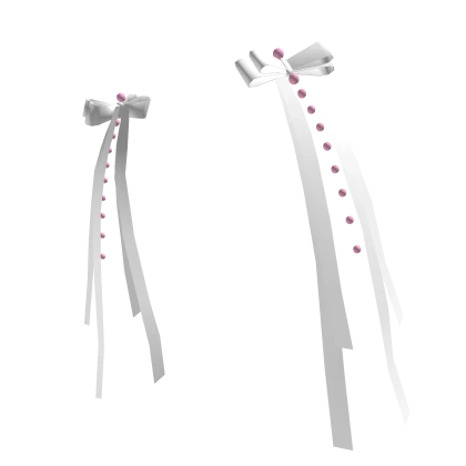 White Bow Ribbon and Pearl Hairclips