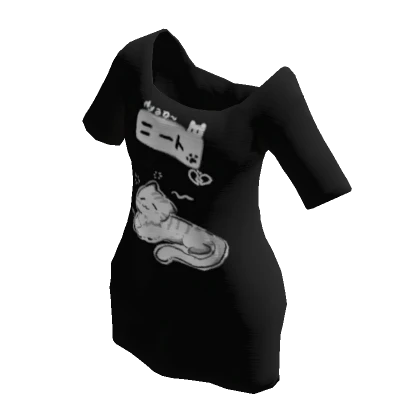 Neet Cat Oversized off shoulder Shirt - Black