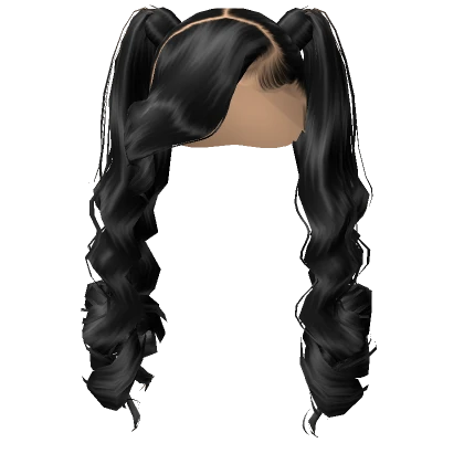 𝓖 Black Frontal Pigtails w/ Curled Bangs