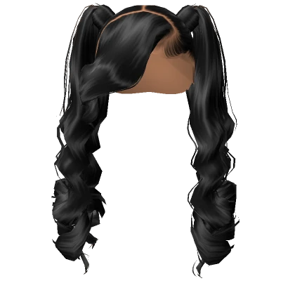 𝓖 Black Frontal Pigtails w/ Curled Bangs