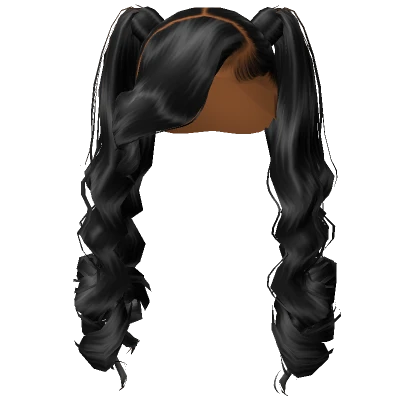 𝓖 Black Frontal Pigtails w/ Curled Bangs