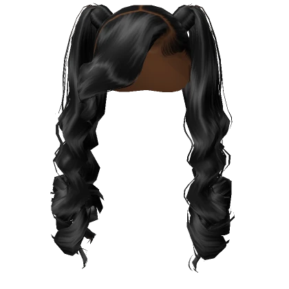 𝓖 Black Frontal Pigtails w/ Curled Bangs