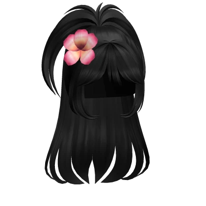 Black Gyaru Beach Summer Ponytail w/ Flower