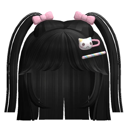 ♡ black kawaii straight short hair + hairclips