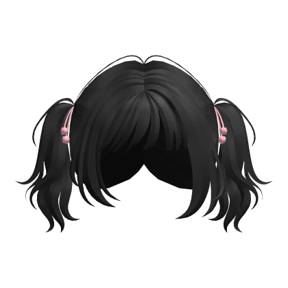 Adorable Fluffy Pigtails W Pink Pompoms (black)