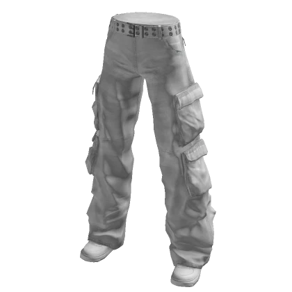 Grunge White Denim Cargo Pants