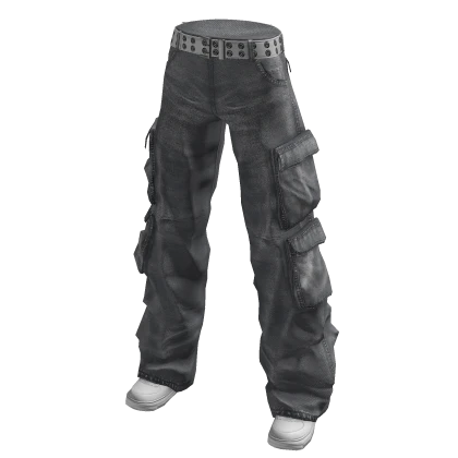 Light Denim Cargo Pants White Belt